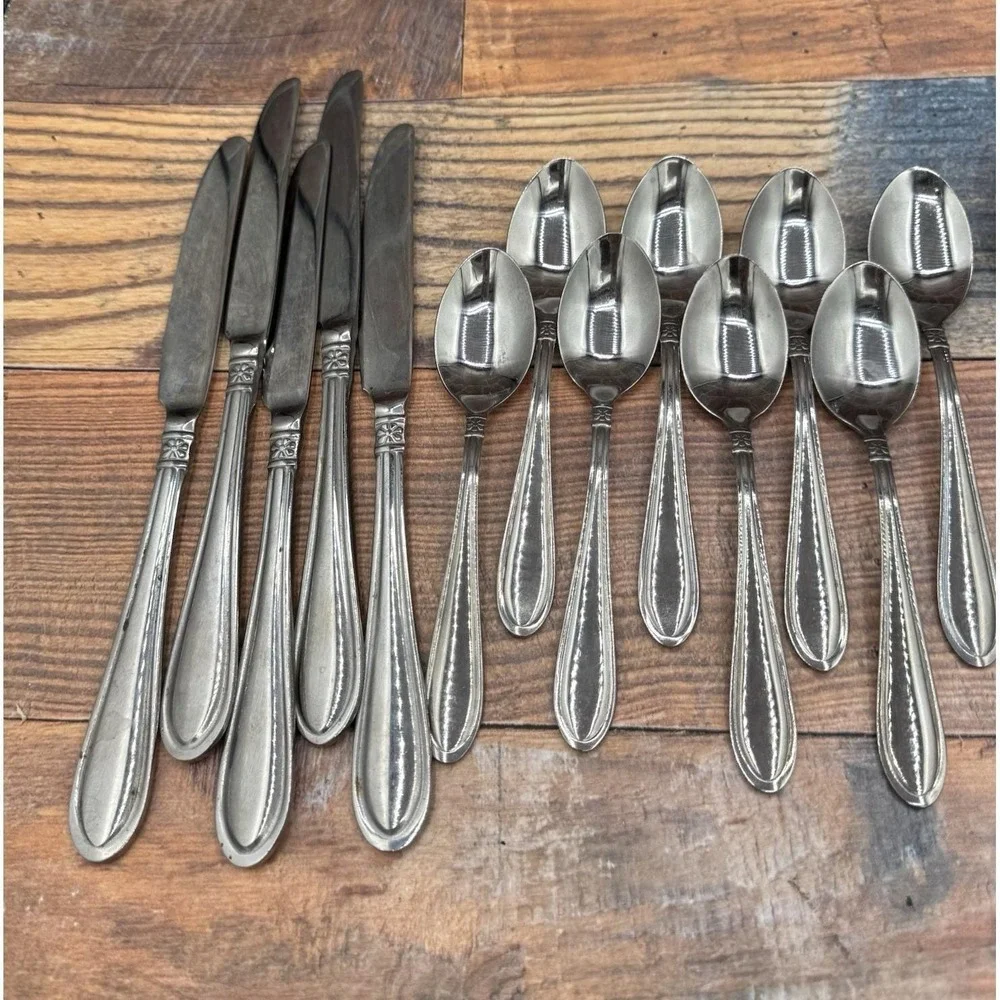 Vtg Oneida Memphis Daisy 17 Pcs Stainless Steel Flatware Set w Serving Pieces